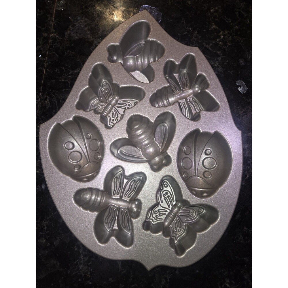 NORDIC WARE Backyard Bugs Cake Pan 8 Insects 5 Cup Baking Molds Non-Stick Gold